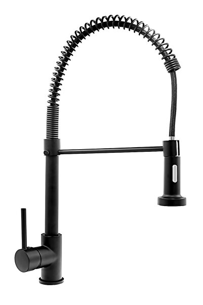 Granitan Baterie Bucatarie Neagra, Dus Extractibil Spiralat, Rotire 360°