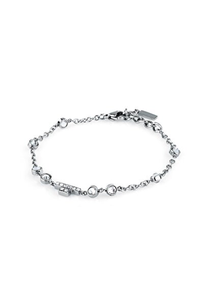 Trussardi Bratara T-Logo, inox argintiu, cristale albe, lungime 16+3cm, TJAXC21