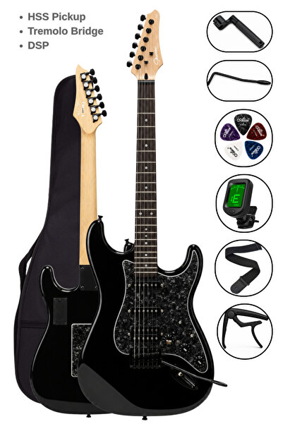 YANKI Torres Guson STD-20BK Siyah DSP Elektro Gitar HSS Tremolo Distortion Ef...