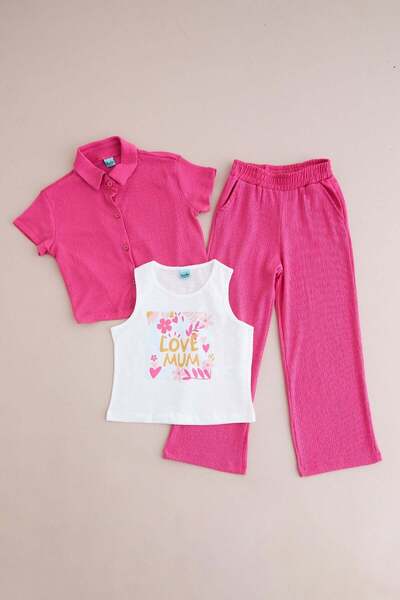 Fulla Moda Love Mum Printed Wrinkled Fabric Girls' 3-Piece Set