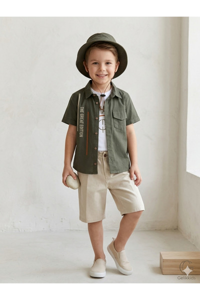 RÜYA KİDS Boy's linen 3-piece summer outfit set