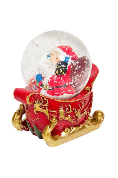 Zumzeria Glob de zăpadă decorativ de Crăciun cu Moș Crăciun și sanie, 4,5 cm
