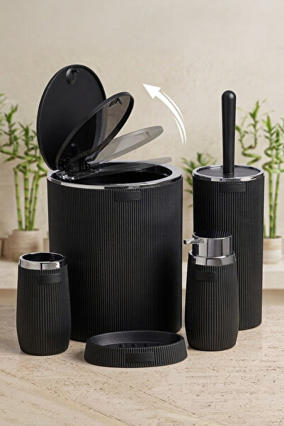 Kitchen Life حامل ورق تواليت أسود مستدير مع حامل ومجموعة حمام مكونة من 6 قطع