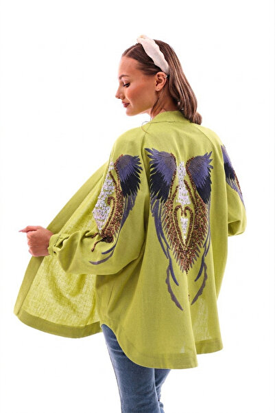 Dadali Anka Embroidered Oversize Kimono Oil Green