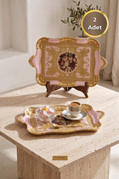 Sevinse Home Hümay Italian Rosewood Presentation Tray, Pink, 2 Pieces