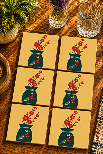 JHAAR Blooming Time Modern Design Set of 6 Coasters - Uv Printing Mdf - 10X10 cm