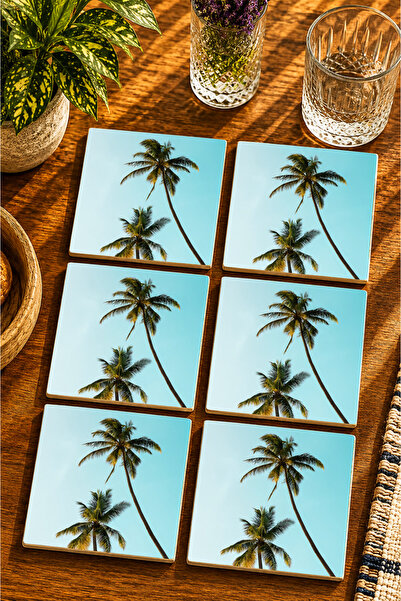 JHAAR Palm Tree Modern Set of 6 Coasters - Uv Printing Mdf - 10X10 cm