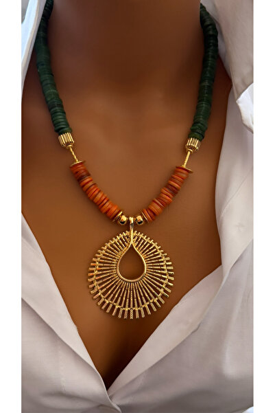 natural stone gold plated end design summer necklace