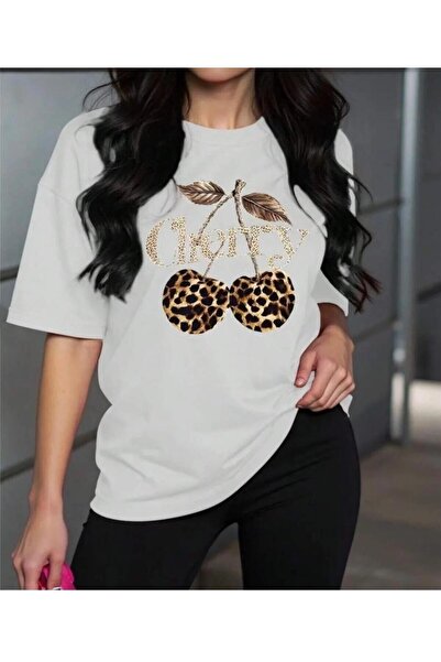 KOZİA OUTDOORS Leoapar Chery Printed Basic Crew Neck T-Shirt