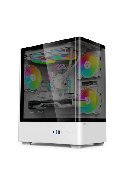 GAMETECH Intense White 600W 80+ Plus Tuş Kontrollü Rgb 5X120 Mm Fan Gaming Beyaz Bilgisayar Kasası