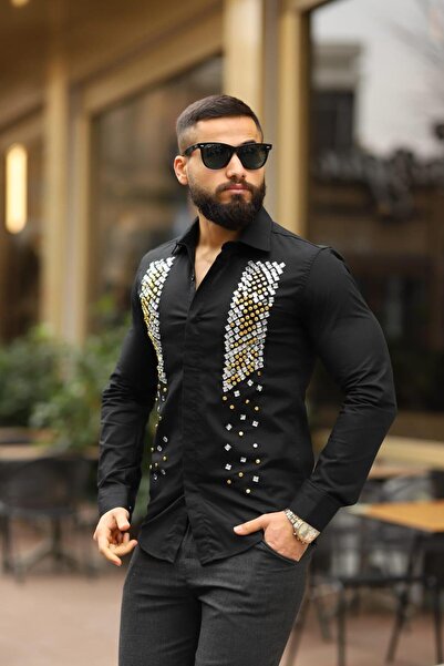 BAYIM Erkek Slim-Fit Yoğun Taş İşlemeli Lüks Tasarım Premium Gömlek