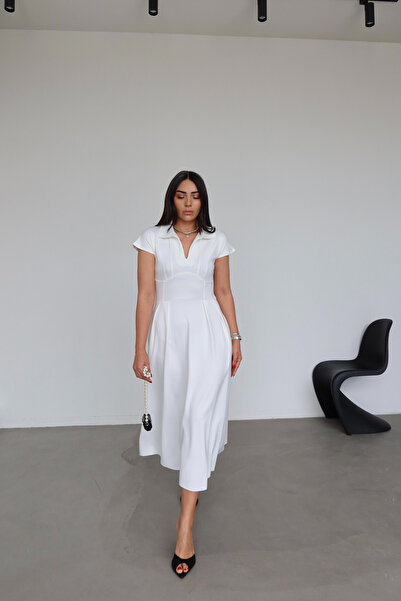 Özge Özgenç Polo Collar Dress with Waist Stitching Detail