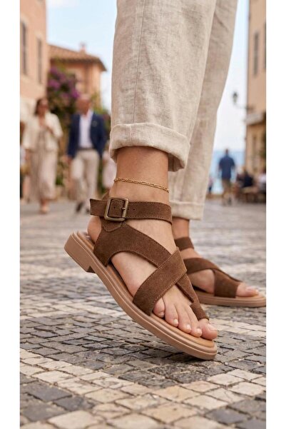 potinonline 202 Women's Comfortable Flat Shoes with Crossed Ankle Straps and ...
