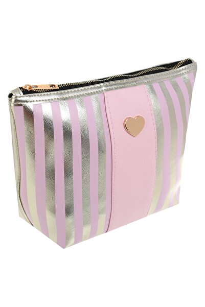 Zumzeria Clutch roz și auriu cu inimă metalică 27x9x20cm