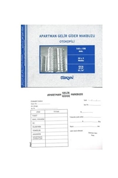 ÖZKAN Apartman Gelir Gider Makbuzu Otokopili 50X2 Nüsha 1 adet
