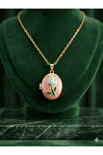 Bluw Jewelry Lale Desenli Kapaklı Kolye - İçine Not Eklenir
