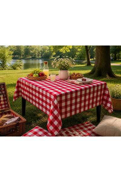 ÖZDAĞ HOME CONCEPT 150X150 cm Red White Gingham Tablecloth Seamless Fabric St...