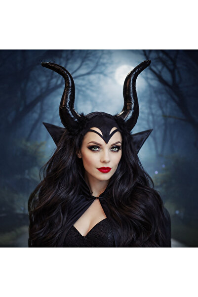 Zumzeria Halloween Headband with Satin Black Horns & Wings
