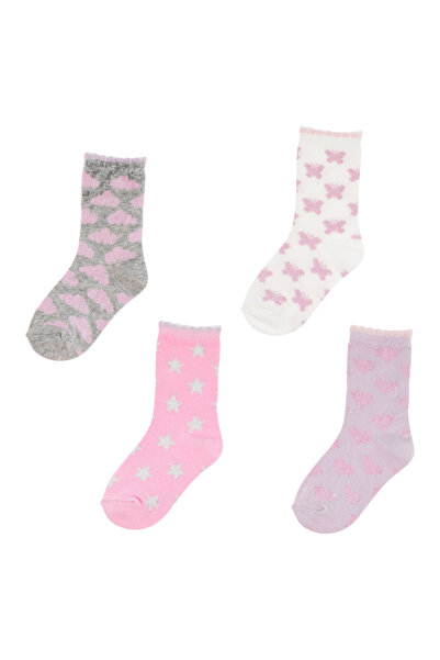 Zumzeria Pink Gray Colorful Socks with Various Patterns & Lurex - 4 Pairs