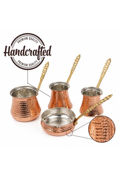 DMT COPPER HOME Copper Coffee Pot Set for 2-4-6 People & Sauce Pan |   Traditional Handmade Turkish Coffee Set