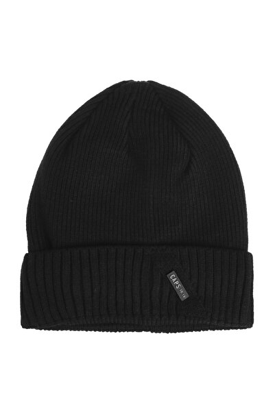Zumzeria Black Knitted Beanie with Lining & Metal "Caps" for Men