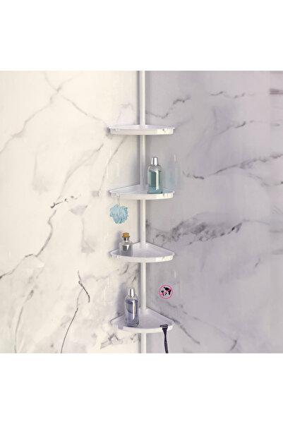 Zumzeria Telescopic White Corner Shelf with 4 Racks for Bathroom 19.5x26x135-...
