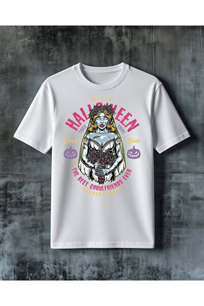 COMVİCHO Happy Halloween Dead Bride Printed Oversize T-Shirt