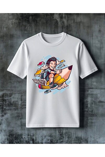 COMVİCHO Flying Man Book Printed Oversize T-Shirt