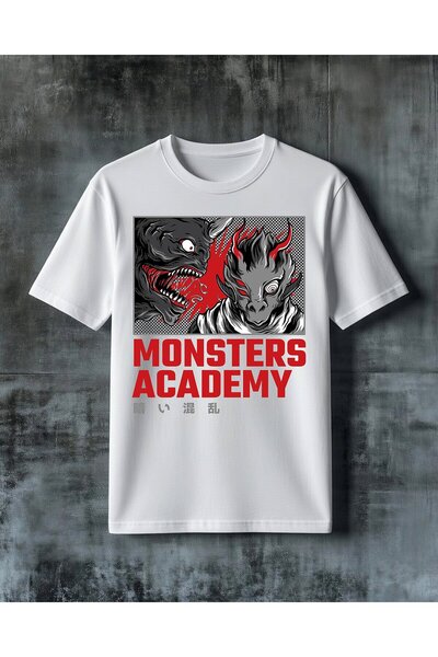 COMVİCHO تي شيرت مطبوع كبير الحجم من Monsters Academy Canavara