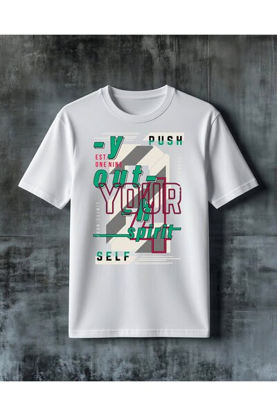 COMVİCHO Push Your Spirit Motivation Printed Oversize T-Shirt