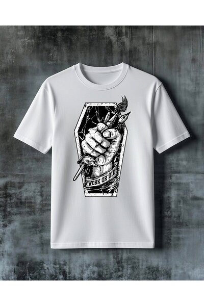 COMVİCHO Work or Die Artistic Printed Oversize T-Shirt