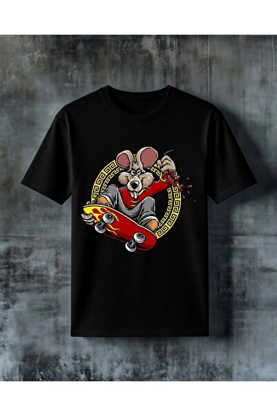 COMVİCHO Fare Skateboarding Kizil Axiom Printed Oversize T-Shirt