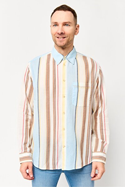 Scotch & Soda قميص رجالي مخطط بأكمام طويلة وقصة مريحة، متعدد الألوان
