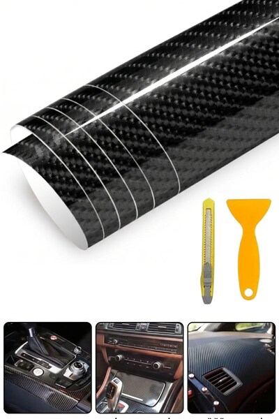 Buffer ® Yapışkanlı Karbon Fiber Folyo 30 Cm x 150 Cm – Araç,Konsol,Torpido,A...