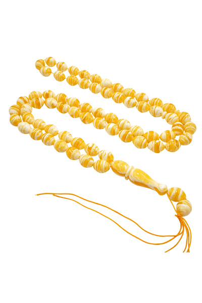 Generic Natural Mastic Rosary 66 Beads Yellow White Striped | Mastic Tasbih M...