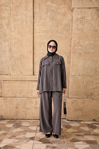 LOCCO Women's Double Pocket Look Button Detail Suit Anthracite