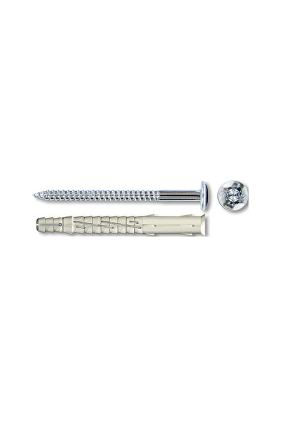 Tecfi Set 25 x Diblu Nailon 10x140 Holzsurub Cap Bombat Otel Zincat - 7 x 145