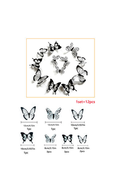 Choice1 black 12/24pcs Black White 3D Butterfly Wall Stickers Wedding Decorat...