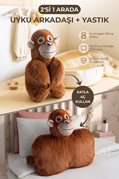 Nandy Home Peluş Maymun Uyku Arkadaşı ve Dönüşebilen Yastık
