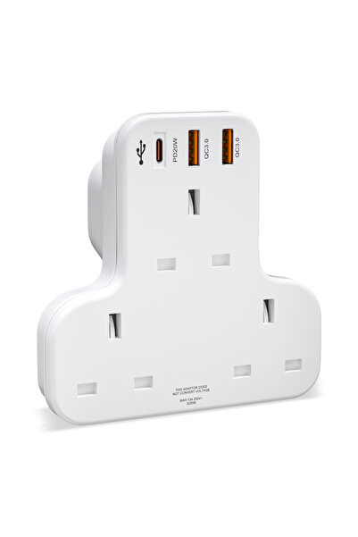 Choice مقبس حائط بريطاني أبيض 250 فولت، 3 مخارج تيار متردد، 2 منفذ USB QC3.0،...