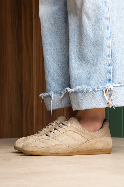 Flufie Kadın Bej Retro Sneaker Süet Detaylı Günlük Spor Ayakkabı