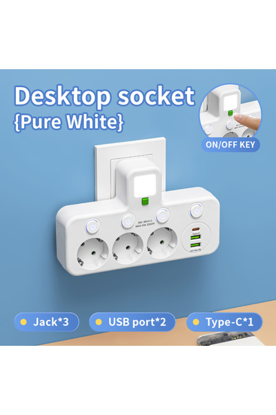 choice2 3 White-USB EU Plug & Socket Wall Adapter 2/3/4 Power Strip with USB ...