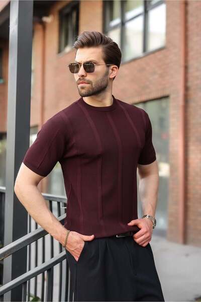 Madmext Mürdüm Regular Fit Crew Neck Ribbed Knitwear Men's T-Shirt E7490