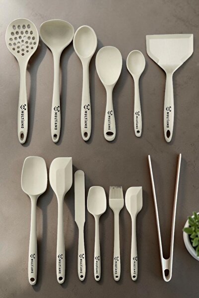 Multiamo Heat Resistant 13 Piece Silicone Spatula, Spoon, Colander, Tongs Dow...