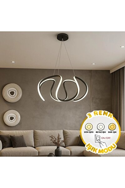 Elektroyou Petra Siyah 3 Renk Ledli Sarkık Ledli Avize Modern Led Avize-Büyük...