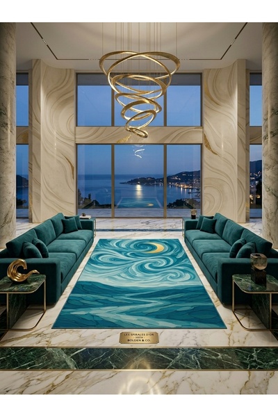 Rugs Modern Halı SDT Van Gogh Stil Yıldızlı Gece Temalı Modern Lüks Mavi Tonl...