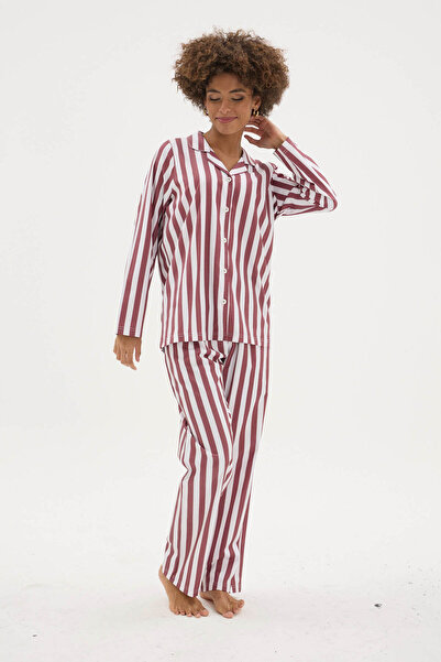 KLY Yeni Üst Kalite Kadın Apaj Yaka Kadın Gaffur Desenli Pijama Takımı