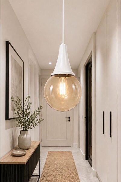 VENON Elora Tekli Sarkıt Camlı Avize ✨ BEYAZ ✨ BAL GLOP CAMLI ✨ Modern Tekli ...