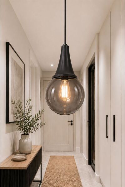 VENON Elora Tekli Sarkıt Camlı Avize ✨ SİYAH ✨ FÜME GLOP CAMLI ✨ Modern Tekli...