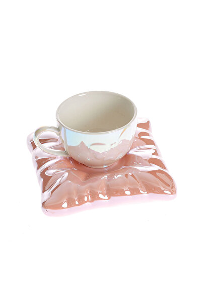 meli melo Cana din ceramica cu farfurie roz 280 ml